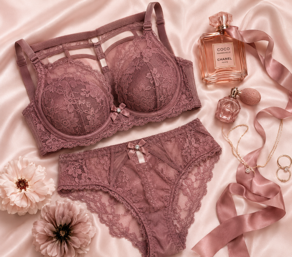 Kit de Lingerie em Renda Rose